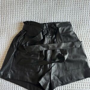 Olivaceous High-Waist Black Shorts with Tie Detail